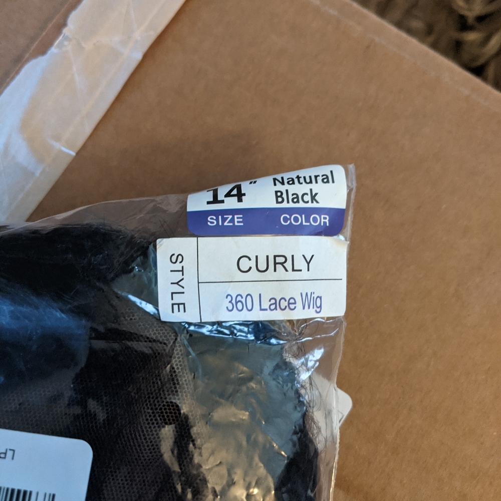 14 inch natural black curly 360 lace wig